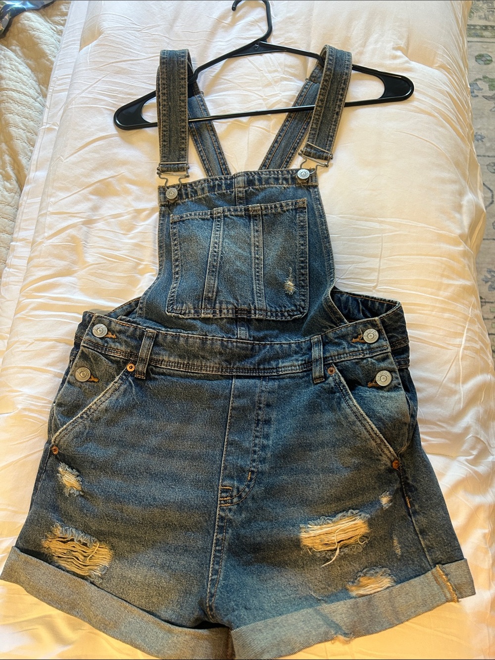 Divided Distressed Blue Denim Short Overalls